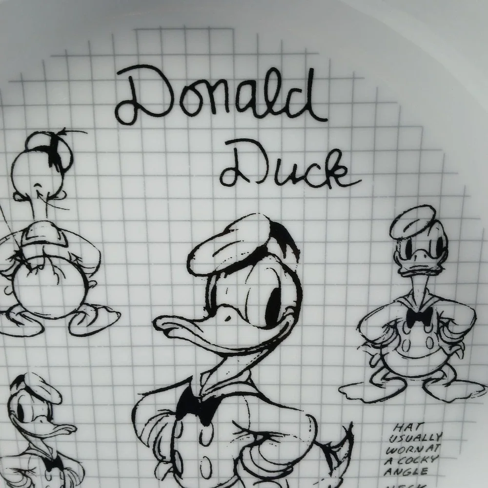 Disney Donald Duck Pasta‎ Bowl White Ceramic Sketch Grid Design Animator Notes